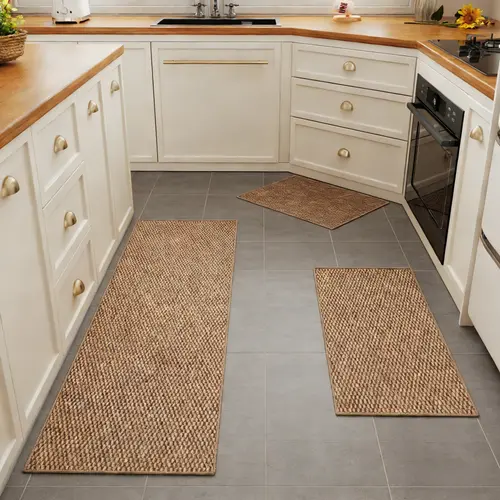 Three-piece kitchen mat set, high-quality woven rug, 0.23 inches thick, long floor mats, minimalist home decor, suitable for kitchens, bedrooms, living rooms, bathroom entrances, under sinks, guesthouses, hotels, and more.