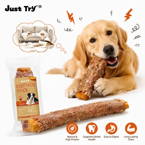 Just Try 10.6" Chicken Wrapped Rawhide Chew Sticks for Dogs - Long Lasting Dog Chews, Healthy Dog Bones Dental Treats for Medium Dogs #sohochic