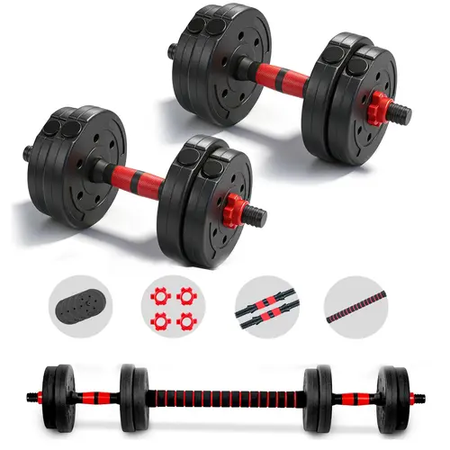 22lb Adjustable Dumbbells Set - 3-in-1 Convertible Free Weights to Barbell with Converter Bar, Noise-Reducing Polyethylene Unisex Home Gym Equipment for Full Body & Isolation Exercises, Home Fitness Gear, Home Fitness Equipment, Dumbbell Converter Bar