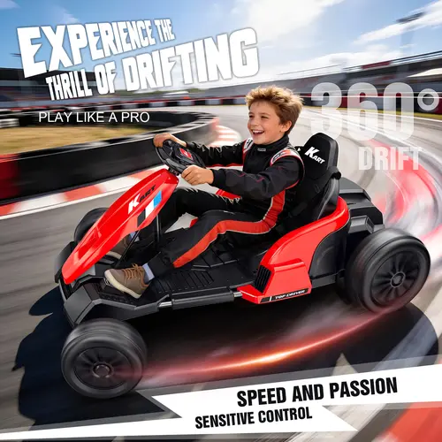 Akeleo 24V Electric Go Kart Kids Toy - Plastic & Steel Ride , Outdoor Play Drift Vehicle, 1-Button Start, Rear-Wheel Drive, Supercar Frame, 11.2 MPH & 60+ Min Ride Time, Adjustable Seat & 5-Point Seat Belt for Ages 6-12, 150 LBS Max Load，Wonderful gift,so