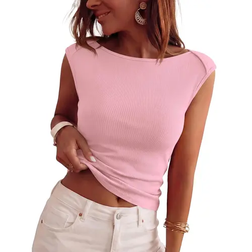 BTFBM Women's Ribbed Tank Tops 2026 Summer Cap Sleeve Boat Neck Slim Fitted Knit Basic Casual Tee Shirts Fashion Clothes