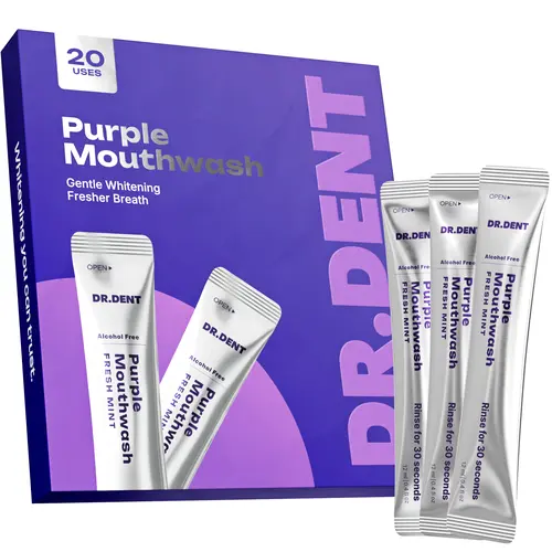 DR.DENT Purple Mouthwash - Sachets 20 Pack - Peroxide-Free - Alcohol Free - Vegan Mint