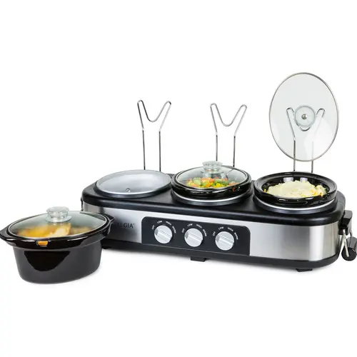 Nostalgia 3-Station Slow Cooker Buffet, Stainless Steel