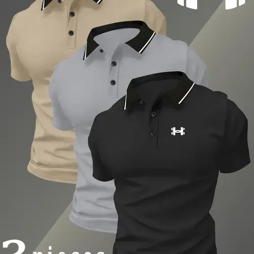 Men's Quick-Dry Polo Shirt Set, Casual Top, Geometric Print, Breathable & Comfortable, Sporty Style, Lightweight Fabric, All Seasons Wear, Gym, Menswear, Summer Polos, Polo Shirt Outfit, Casual Polo Shirts