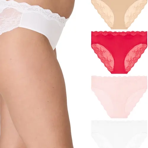Maidenform  Bikini Pack, Cheeky Lace , Underwear Mid-Rise Moderate Coverage Essential Everyday Womenswear Casual Lightweight Select from 1 Pack or 4 Pack