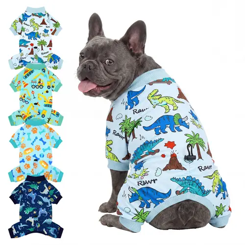 XPUDAC Dinosaurs-4 Pack Adjustable Fit Dog Pajama Set - Cartoon Footprints, Excavator Patterns, Drawstring, Warm, Breathable Stretchy Outfits for Boy Dogs, Cute Daily Wear & Photoshoots,Festive Christmas Halloween Gift,sohochic