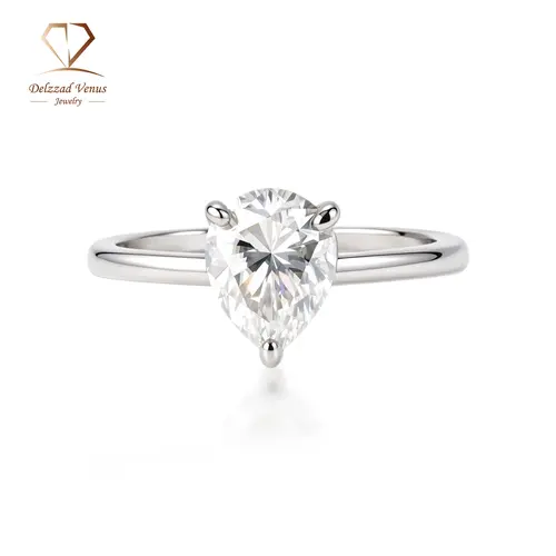 Delzzad 1.8ct VVS Synthetic Moissanite Elegant Engagement Ring - Classic Solitaire Pear Cut Prong Setting, Copper Band, Cert Fine Moissanite Wedding Ring, Ideal Birthday Gift