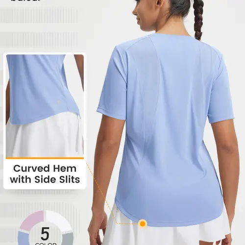 BALEAF Women's Short Sleeve Activewear T Shirt - Breathable Mesh Back, Quick Drying Top, Moisture Wicking, UPF 50+, Lightweight Sun Protection Athletic Tee for Gym, Hiking, Daily Use, Moisture Wicking Tee, Workout Tops