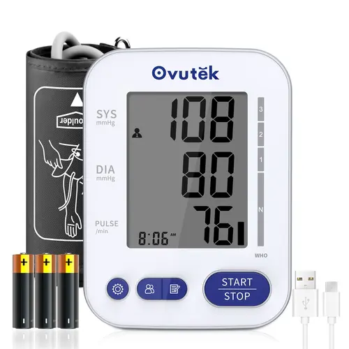 Ovutek Upper Arm Blood Pressure Monitor for Home Use, Illuminated Numeric HD Display for Easy Viewing, Large Cuff, 240 Memories for 2 Users, Accurate, Includes Batteries & Type-C Cable, Illuminated Numeric Display Blood Pressure Monitors, Healthcare, Seni