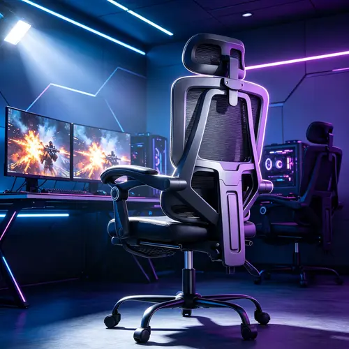 【Led Lights+Speakers】Mr IRONSTONE Mecha Gaming Chair with Fan & Bluetooth Speakers, Ergonomic Mesh Computer Chair with RGB Lights, Footrest & 2D Armrests, High Back Office Chair for Gaming, Black/Red