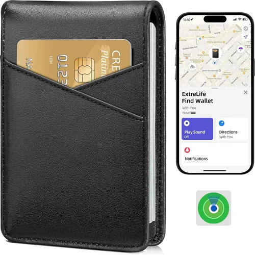 ExtreLife Mens Wallet with Smart Tracker, Genuine Leather Bifold Wallet, Works with Apple Find My, 10 Card Slots, Money Pocket, ID Window, RFID Blocking, GPS Wallet Tracker（only IOS) SummerWins tiktokshopbacktoschool