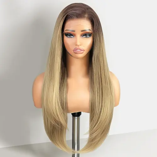 NAYASA 13x4 HD Blonde Lace Front Wig 30inch Pre Plucked Glueless Synthetic Wig- Long Ombre Blond Natural Straight Wigs Easy Wear and Go Wigs for Women Beginner Friendly Daily Party Use,sohochic
