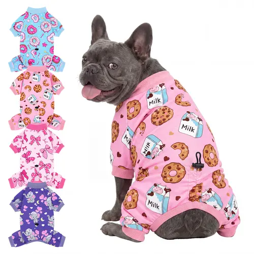 XPUDAC 4-Pieces Adjustable Fit Dog & Cat Pajamas - Soft Stretchy Onesies, Breathable Elastic, Drawstrings, Easy Machine Wash, Calming Clothing for Multi-Size Pets, Cartoon Animals Design,Festive Christmas Halloween Gift,sohochic