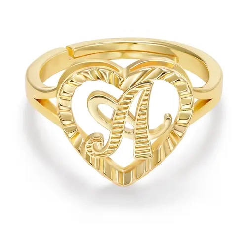 KissYan Gold Initial Letter Rings for Women, 14K Vintage Dainty Heart Adjustable Non-Tarnish Name Ring Jewelry Gift Mothers Day Gift Ideas TikTokShopBackToSchool, Love Ring, Fashion Ring