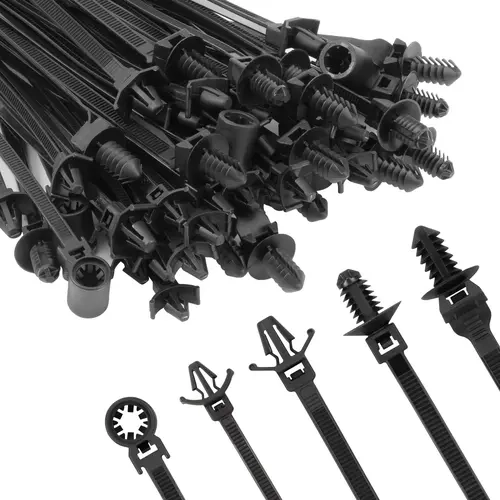 160Pcs Bulk Packs Nylon Universal Management Cable Ties with Push Mount Rivet Buckle, Self-Locking Mounting Clip Cable Ties Compatible with Cars, Boat Trailers, Polaris UTV, Jeep Wrangler,toolupgrade
