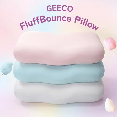 GEECO FluffBounce Ergonomic Cervical Pillow + FREE Cooling Pillowcase - Contoured, Soft, Durable Dual-Height Slow-Rebound Memory Foam for Side & Back Sleepers, Washable Cover, Pillows for Shoulder Pain Relief, Neck Care & Good Posture, Cooling Bedding,soh