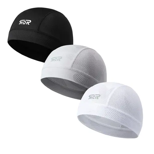SHINEMEOTH Breathable Mesh Cycling Cap (3 Pack), Athletic Headwear, Colorfast Helmet Liner, Sweat-Wicking Anti-Slip Athletic Skullcap for Summer Outdoor Activities
