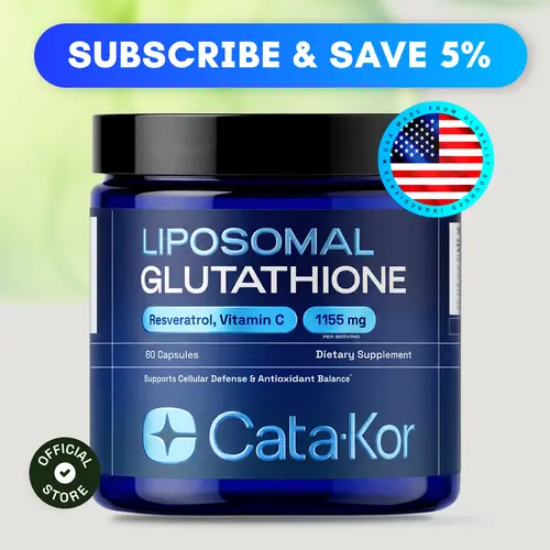 Cata-Kor Liposomal Glutathione Supplement – 1155 mg | Vitamin C | Riboflavin (B2) | Selenium | Resveratrol Complex – Supports Antioxidant Defense & Cellular Health – Vitamin Dietary Supplement Fitness Healthcare