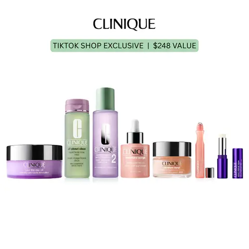 [Clinique] Complete Glow Collection | 7 products - Cleansing Balm + Facial Soap + Clarifying Lotion + Glow Serum + Replenishing Hydrator + Eyes De-Puffing Rollerball + Retinoid Balm | Makeup Removal + Deep Cleansing + Deep Hydration