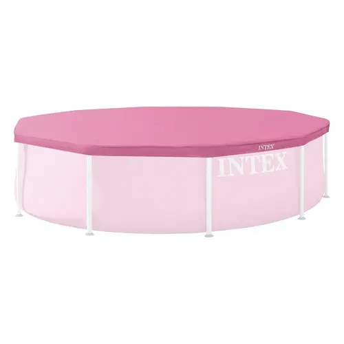 INTEX 10 Foot Round Metal Frame Outdoor Backyard Swimming Pool Cover, Pink