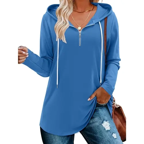 onlypuff Women's Quarter-Zip Casual Long Sleeve Hoodie Pullover Tunic Tops, Zipper-Closure Sweatshirts S-3XL