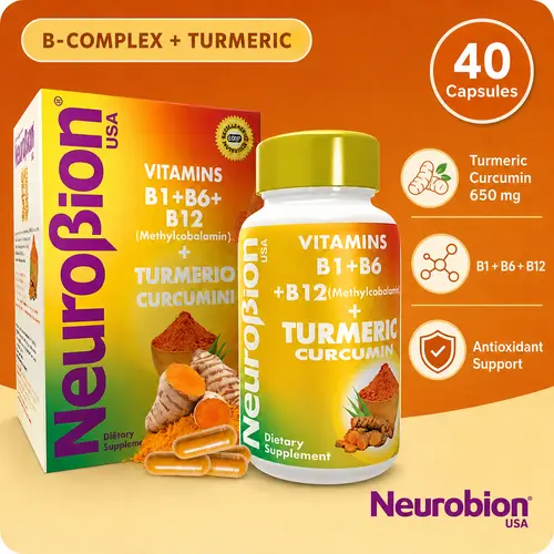 Neurobion Turmeric Curcumin 650mg Botanical Extract OTC Pharmaceutical Single Item (40 Capsules) - High-Absorption Multivitamin Complex with B-Vitamin Mix & B12, Adult Antioxidant Support for Brain Health, Metabolism & Daily Nutrition