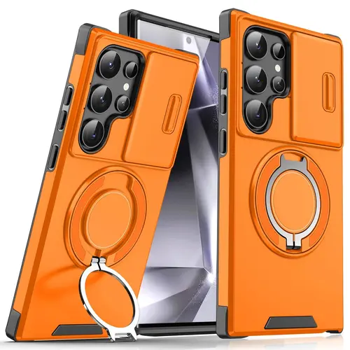 Samsung Galaxy S25/S24/S23/S22/S21 Ultra/Plus Magnetic Case with Sliding Camera Cover, 360° Rotating Ring Stand Holder, Shockproof Protective Phone Cover, Drop Resistant, Accessories, Smartphone, Protector