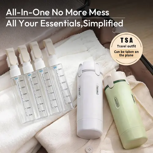 4-in-1 Travel Dispenser Bottles Set Pack (2 Bottles), TSA-Compliant Leakproof Friendly Plastic Storage Containers for Shampoo, Lotion, Compact Home Organizer Refillable Cosmetic Jars, 4In1 Travel Use,dorm room inspo,college dorm essentials,dorm haul,sohoc