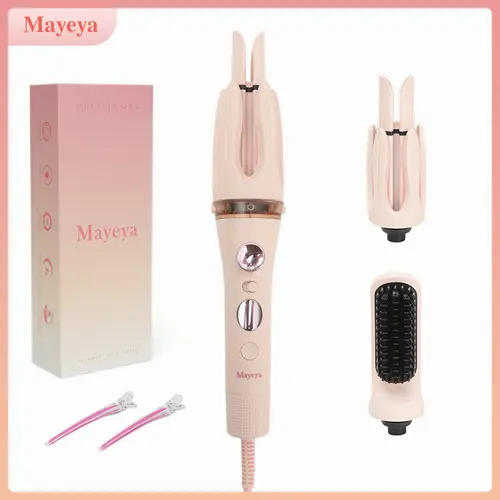 Mayeya 3-in-1 Bubble Hair Curlers & Straighteners Plug-Powered Hair Styling Tool for Adults - Automatic Curler, Thermal Brush, Hot Air Brush with Diffuser, Dual Voltage, Lightweight, Portable, Low-Maintenance, Titanium Flat, Fast Ceramic Glaze Wand, Hair