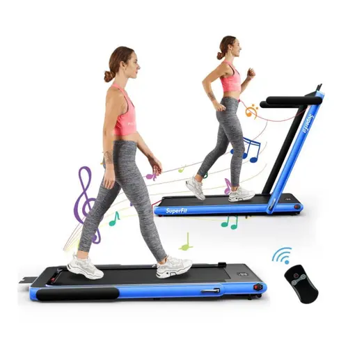 COSTWAY 2-in-1 Treadmill, 7.5MPH Under-Desk Electric Treadmill w/Dual Display, Bluetooth Speaker, APP & Remote Control, Speed Adjustable Portable Walking Pad Jogging Machine for Home