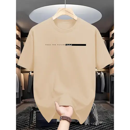 Men's 'Face the Future' Slogan Graphic T-Shirt - Male Clothing, Regular Cut, Casual Fit, Short Round Neck, Stretchy Polyester Knit, Summer Wear, All Over Custom Print Spot, Dry Clean, XL,sohochic
