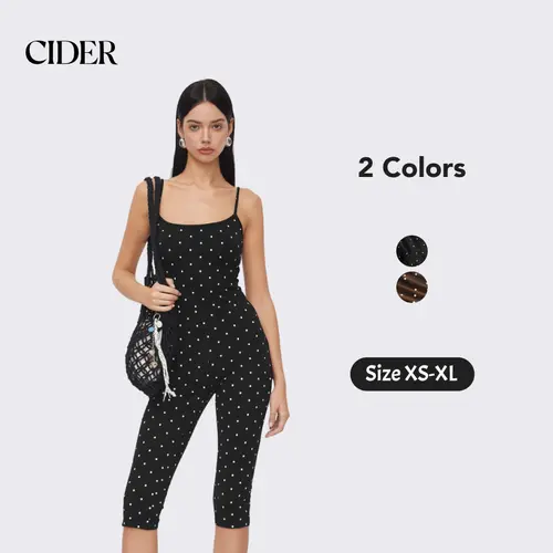 Cider Cotton-blend Polka Dot Capri Jumpsuit