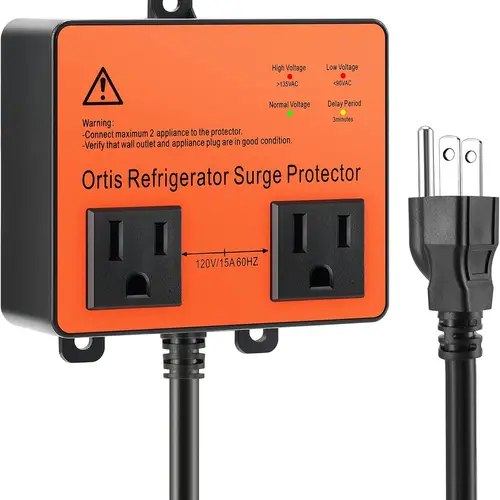 Refrigerator Surge Protector, Ortis Double Outlet Voltage Protector for Home Appliances with Time Delay, Protects Against Brownout, Spike, Instant Surge All Voltage Abnormalities, black,sohochic