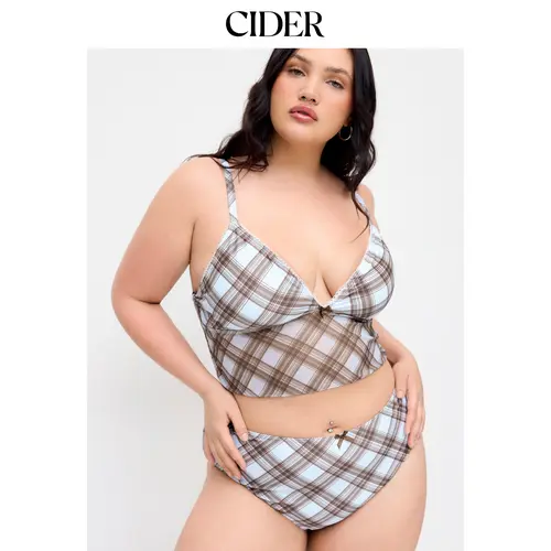Cider High Stretch Checks Sweetheart Tankini Cheeky Bikini Set