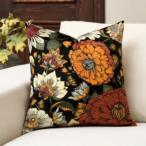 Tyrot Soft Velvet Replacement Cushion Cover - 18x18 in Boho Floral Mid-Century Botanical Decor, Smooth Texture, Breathable, Machine-Washable Indoor Pillow Case for Couch, Bed, All Seasons, Machine Washable For Easy Upkeep,sohochic