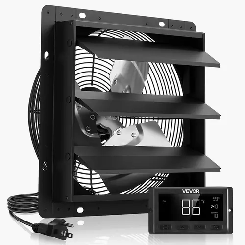 VEVOR 10-in All-Metal Adjustable Blade Ventilator, Wall-Mounted Attic Rain-Guard Exhaust Equipment, 1000 CFM EC Motor Industrial Fan, Variable Speed 10-Speed Auto Adjust, Smart Temp Control, Timer+Alarm Mode Set & Forget, for Sheds/Garages#SohoChic