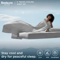 【FallPickDeals 】Bedsure 4- Pieces Cooling  Sheets ， Cooling Bed Sheets for Hot Sleepers, Chill Cool Sheet, Deep Pocket Up to 18 Inches, Soft & Breathable  Sheets Set, Cooling Bedding, 1/99 Fine Smooth