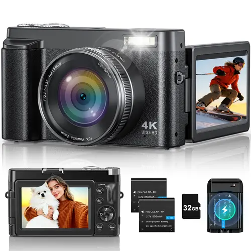 Zostuic DC101L-AF Compact CMOS Digital Camera for Content Creators, 48MP Autofocus Vlogger Gear with 3.0'' IPS Screen, 16X Zoom, Webcam Function, LED Flash, External Mic Hot Shoe, Rechargeable Battery, 256GB TF Card Support, Father's Day Gifts