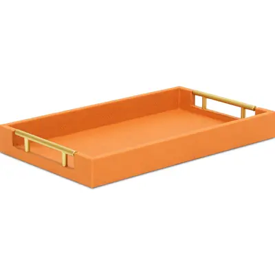HomeRoots 16" Orange And Gold Faux Shagreen Serving Tray
