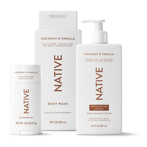 NATIVE Body Care Trio – Aluminum-Free Deodorant, Hydrating Body Wash & Moisturizing Lotion
