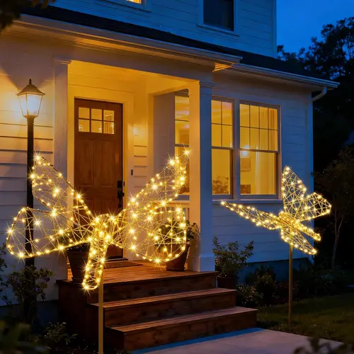 Flacchi Outdoor Solar Lights - 240 LED Iron Butterfly & Dragonfly Whimsical Garden Decorative Lamps, Solar-Powered Waterproof Outdoor Lighting for Pathways, Gardens,sohochic