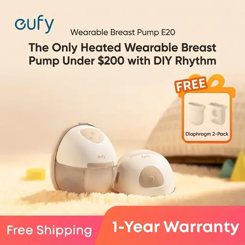 [LIVE] eufy E20 Wearable Breast Pump, 3 Heat Levels, Innovative HeatFlow, App-Optimized Rhythm, Up to 300 mmHg Suction Supports Flow, Leakproof, Ultra-Slim Quiet In-Bra Use, Automatic Pumping Nursing Breastfeeding Supplies,sohochic