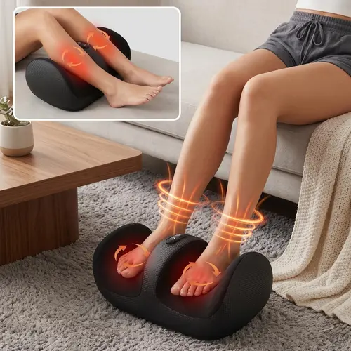 Shiatsu Heating 3-IN-1 Leg & Foot Massager with Roller Lightweight Three-way Massage 3 Intensities Ideal for Offices Home Father's Day Gift
