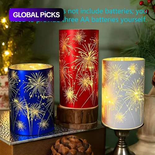 "Celebration" Series 3-Piece Glass Candle Holder Set, Candle Holder Decor – Christmas table décor with etched firework-starburst patterns and warm-white LED lights; these glass candle holders are perfect for mantels, dining tables, and holiday