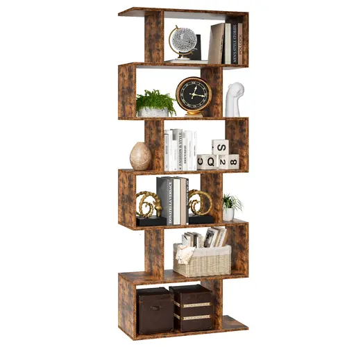 Sweetcrispy 62" Geometric Bookcase - 5-Tier S-Shaped Modern Shelves, Tall Room Divider Furniture for Living Room, Home Office, Apartment Furniture & Home Decor