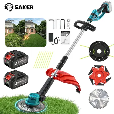 Sakerplus 3-in-1 Trimmer Pro with 2 Batteries + 24pcs Kit  Adjustable Length & 3 Blade Types for Lawn & Garden Maintenance Cordless Portable Design