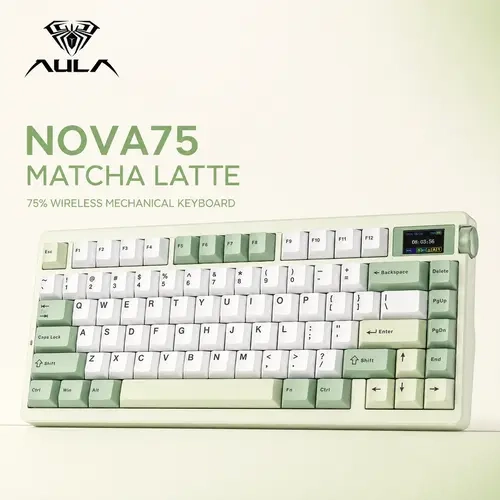 Aula Nova75 Gasket Mounted Mechanical Gaming Keyboard - 75% Compact Layout, 8000mAh, RGB Backlit, Custom Hot-Swappable, 3-Mode (Bluetooth Wireless/2.4GHz/USB-C) Cream Universal Multi-Device Compatible Keyboard for Win/Mac