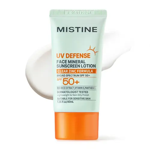 【NEW】[Mistine Official] SPF50+ Mineral Face Sunscreen Lotion (OTC) | 17.88% Zinc Oxide | For Dark Spots, Sun Spots & Melasma-Prone Skin| Lightweight | Non-Greasy | Natural Finish | Dermatologist Tested | Sensitive & Acne-Prone Skin | Daily Protection, Hyp