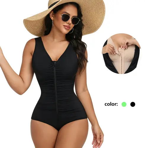 JOSHINE Women's 1-Piece Swimsuit - Tummy Control Swimwear, Full Coverage, Pleated V-Neck, U-Shaped Backless, Double-Layer Comfortable Versatile Bathing Suit for Women, Bathing Suits