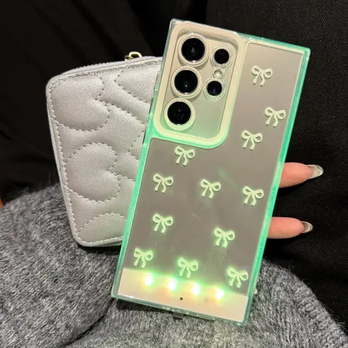 LED Glow-Bow Detail Strapless TPU Plastic Case - Galaxy Series Protective Cover for Samsung Galaxy S24/S25/S26, Plus & Ultra, Handheld Accessory for Daily Use to Achieve Glow-Up Phone Look